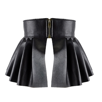 Fashion Female Pleated Skirt / Women PU Leather Elastic Stretch Pleated Skirt with Belt - EVE's SECRETS